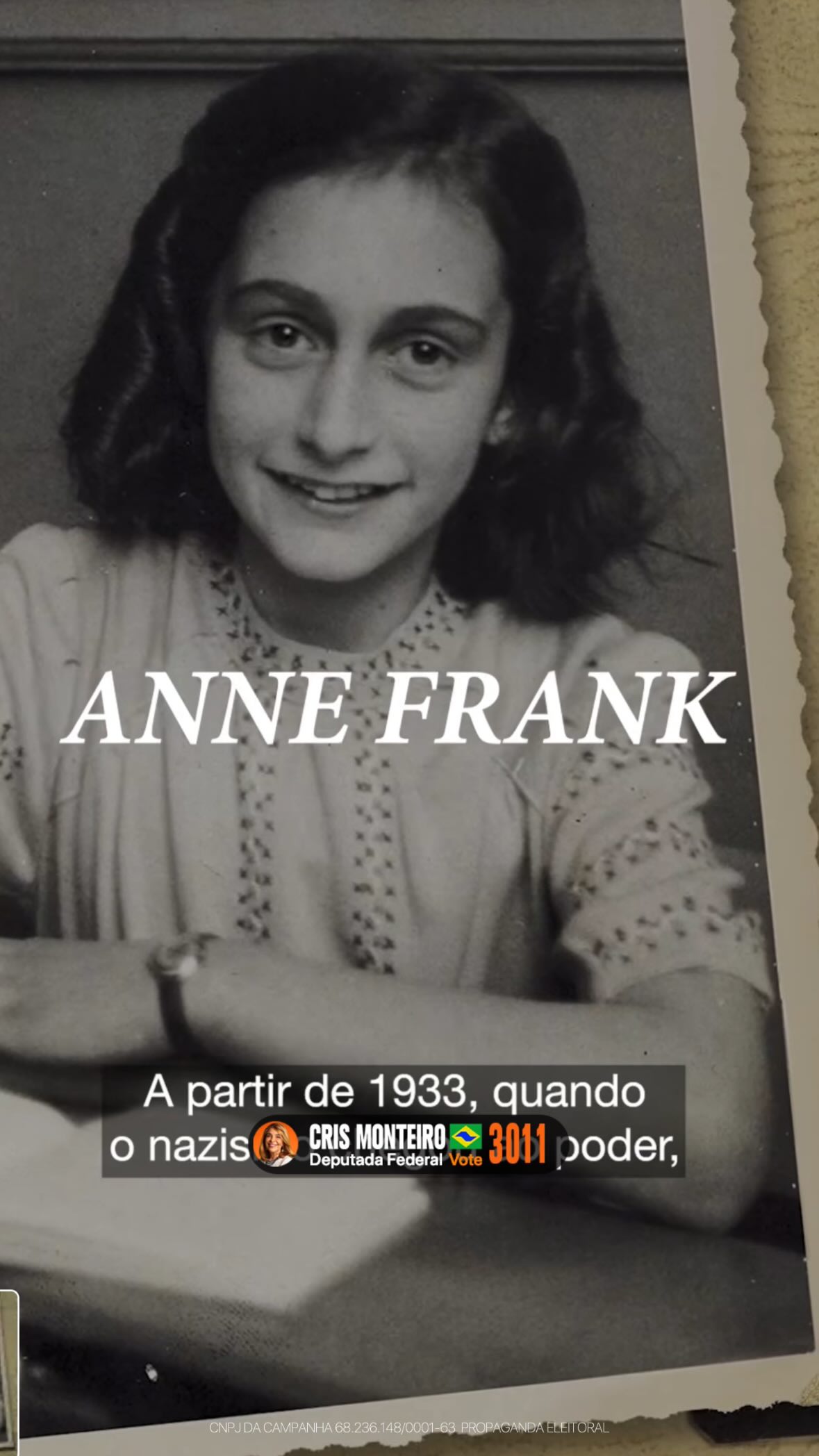 Anne Frank não é ficção. É a história real de uma menina perseguida por ser judia.