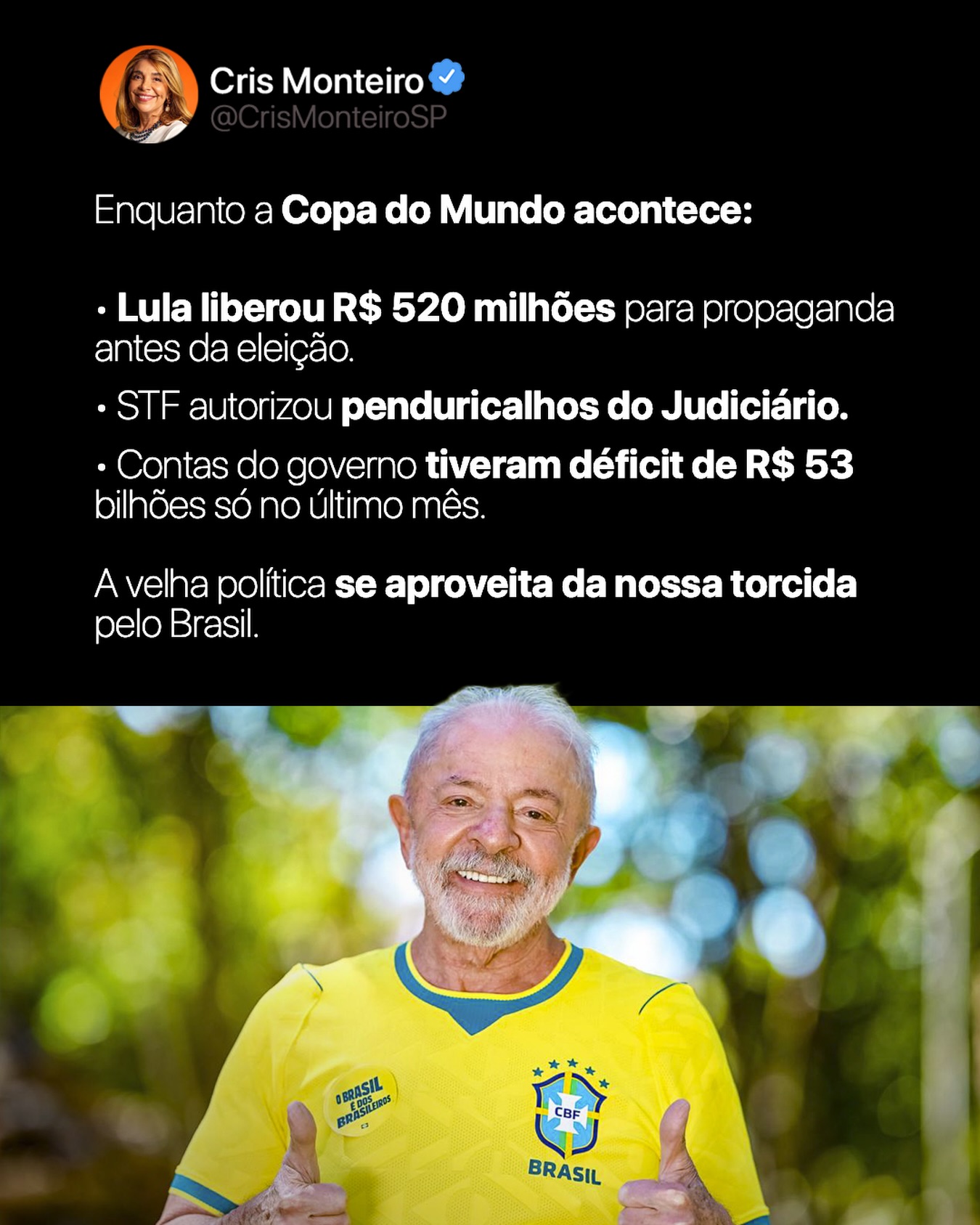 Estamos torcendo pelo Brasil, mas eles aproveitam o momento para piorar a nossa vida.