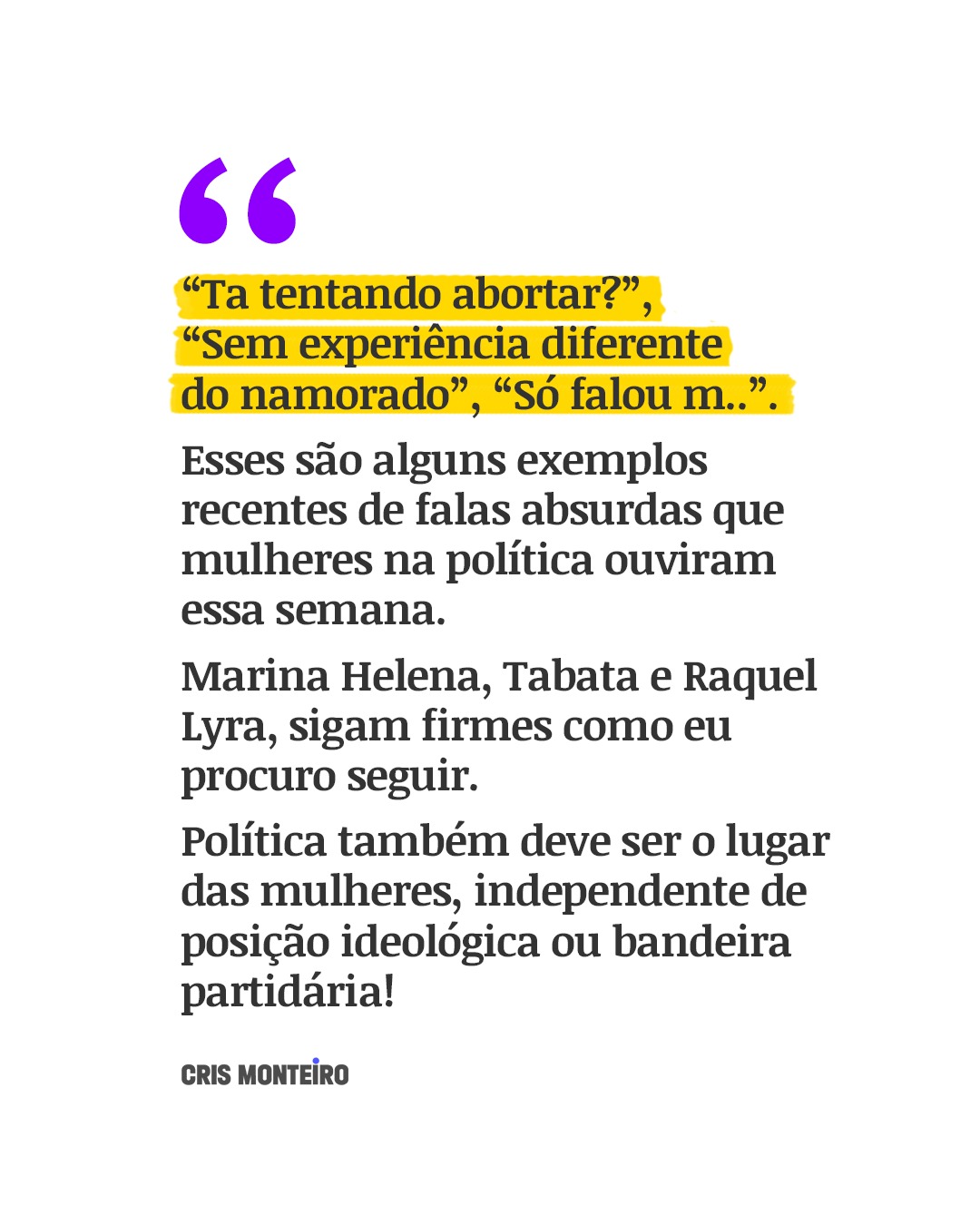 Política também deve ser o lugar das mulheres
