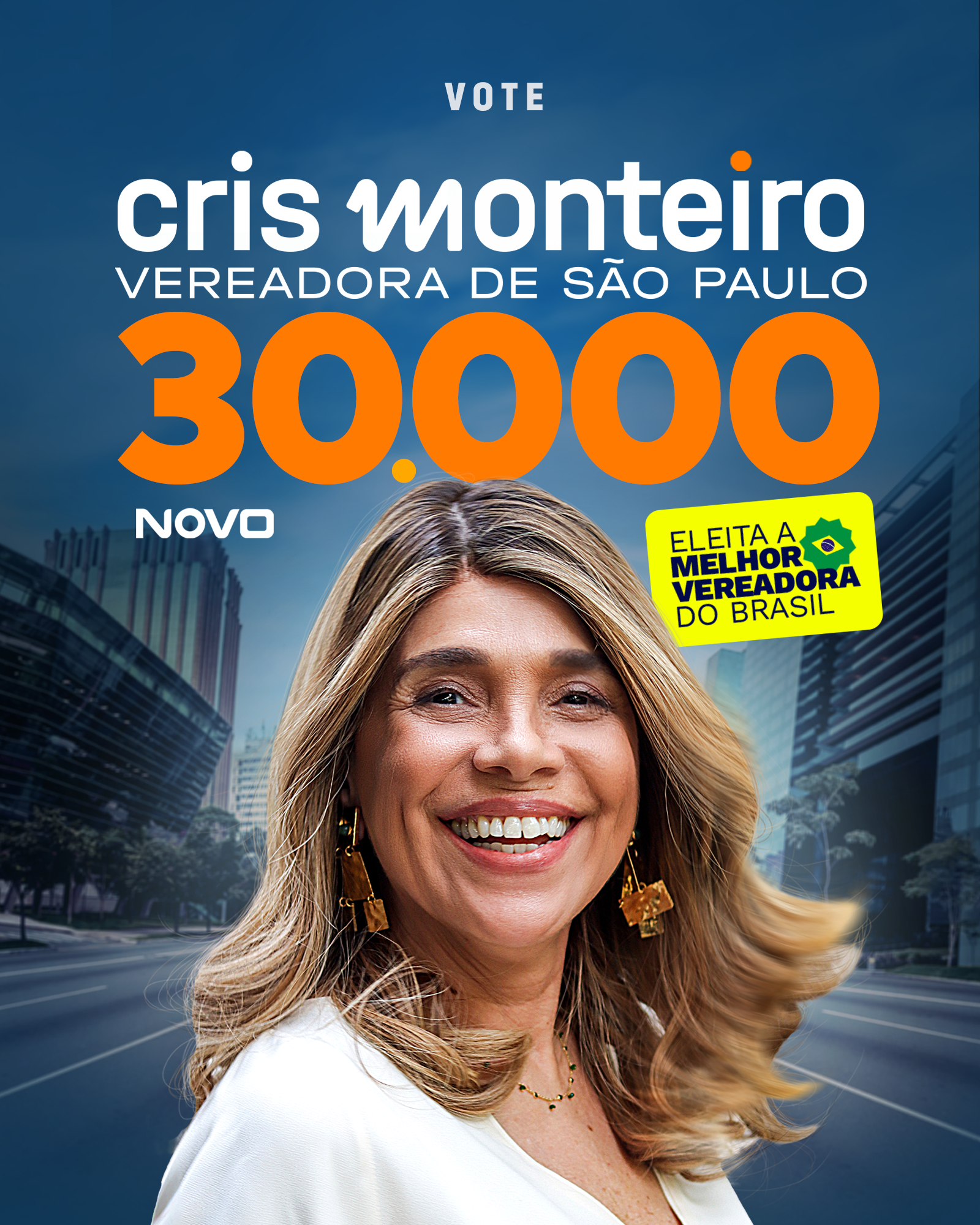 O trabalho vai continuar: VOTE CRIS MONTEIRO 30.000