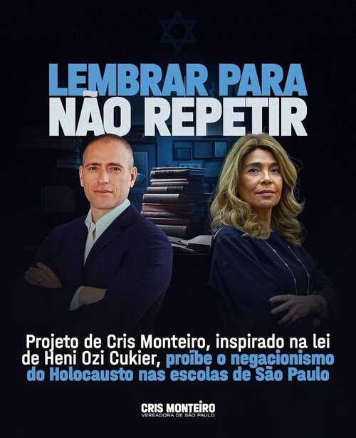 Meu projeto, inspirado na lei de Heni Ozi Cukier, proíbe o negacionismo do Holocausto nas escolas de São Paulo!