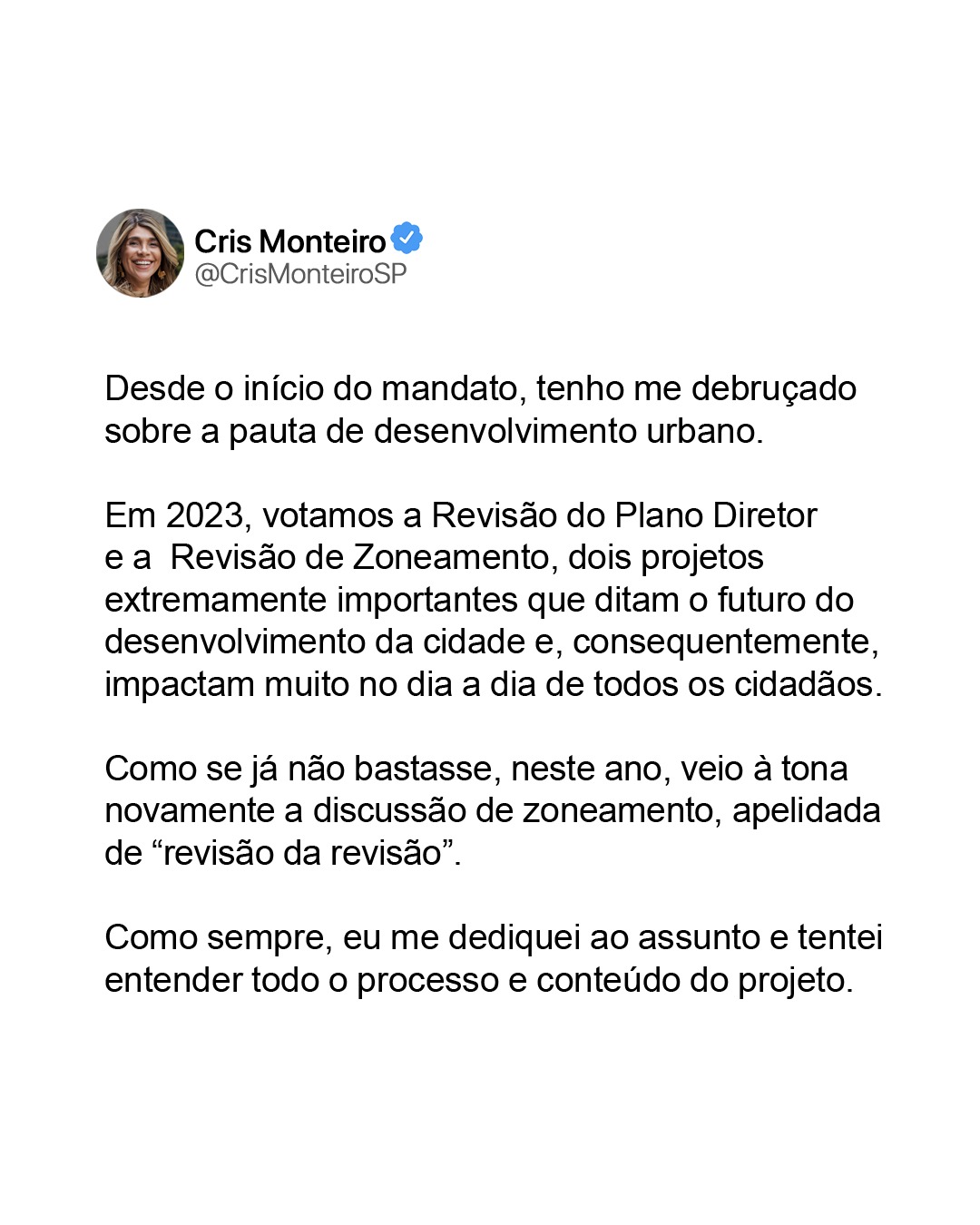 Posicionamento sobre a "Revisão da Revisão" da Lei de Zoneamento