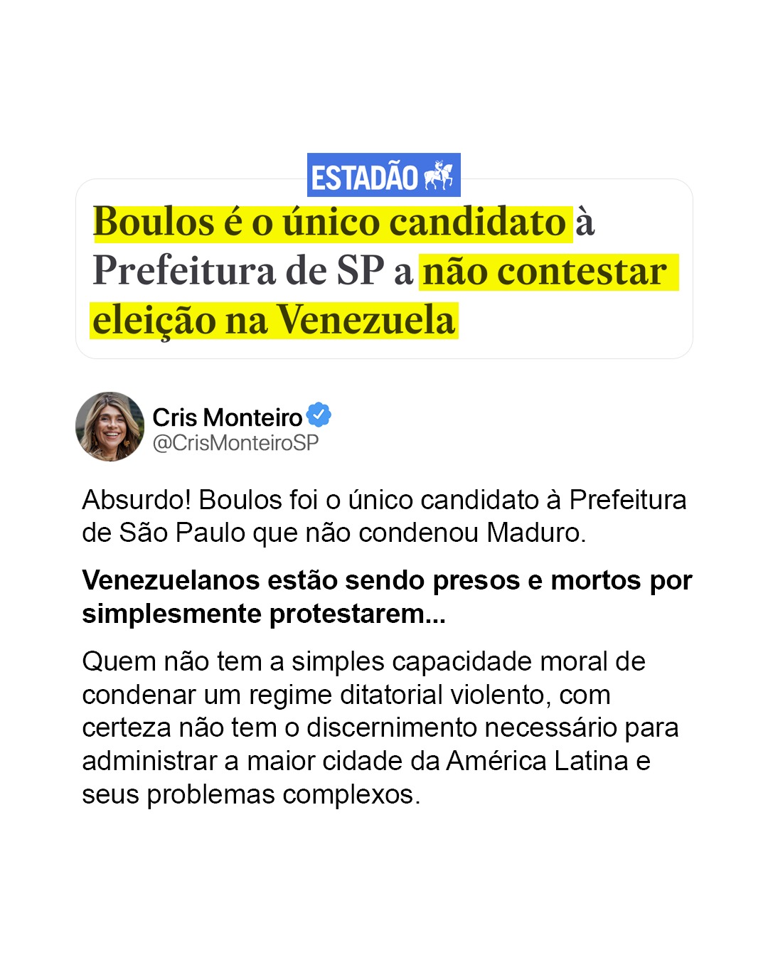 Boulos é o único candidato à Prefeitura de SP a não contestar eleição na Venezuela