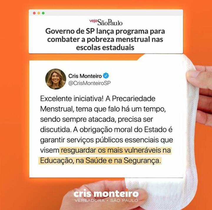 GOVERNO DE SP LANÇA PROGRAMA PARA COMBATER A POBREZA MENSTRUAL NAS ESCOLAS ESTADUAIS